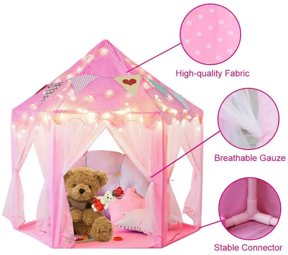 Outdoor/Indoor, Portable, Folding Princess Castle Tent With LED Star Lights