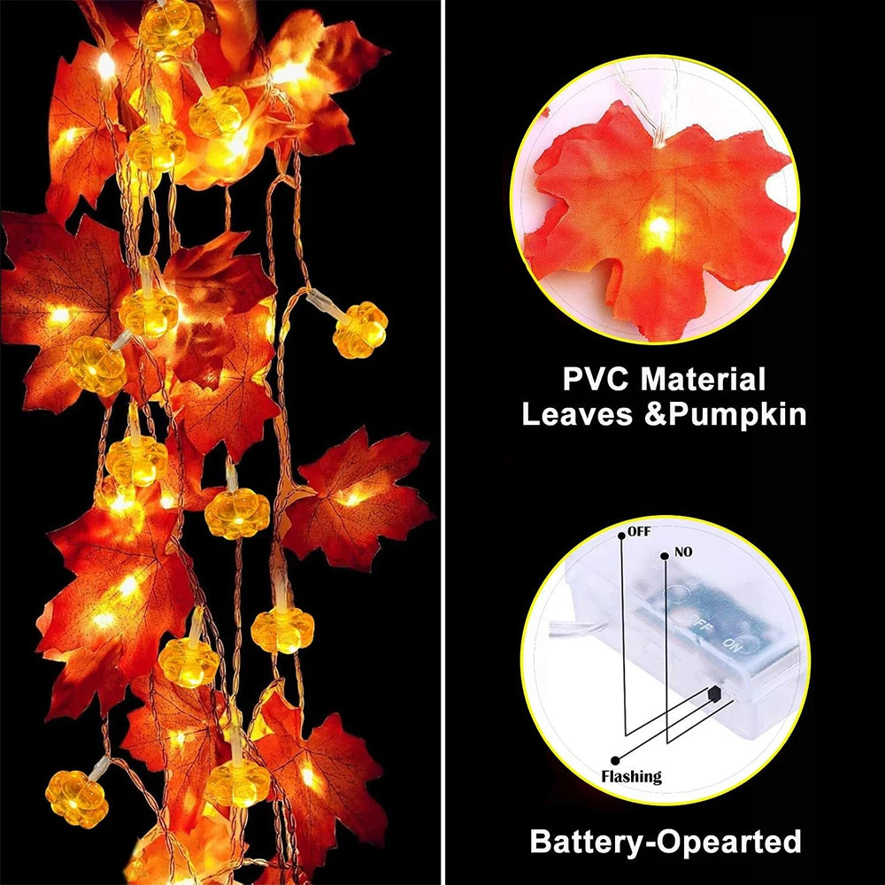 Fall/Thanksgiving Pumpkin Maple Leaf String Lights