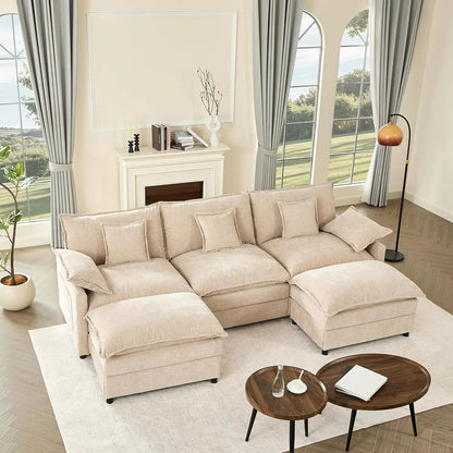 108" U Shaped Couch, Modular Sectional Sofa, 3-Seater Comfy Cloud Couch with Movable Ottoman
