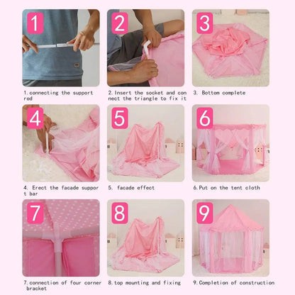 Outdoor/Indoor, Portable, Folding Princess Castle Tent With LED Star Lights