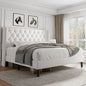 King Size Velvet Platform Bed Frame with Button Tufted Headboard, Upholstered Bed Frame with Solid Wooden Slats