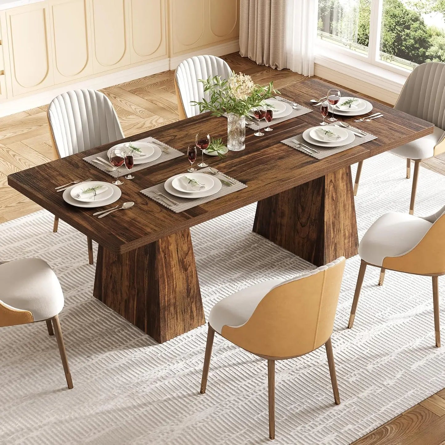 Dining Table for 6 People,Rectangle Table with Heavy Duty Legs, Modern