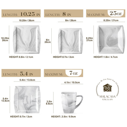 30/60 Piece Marble Gray Porcelain Dinnerware Set Dinner Plate/Dessert/Bowl/Cup/Saucer Dishwasher/Microwave Safe