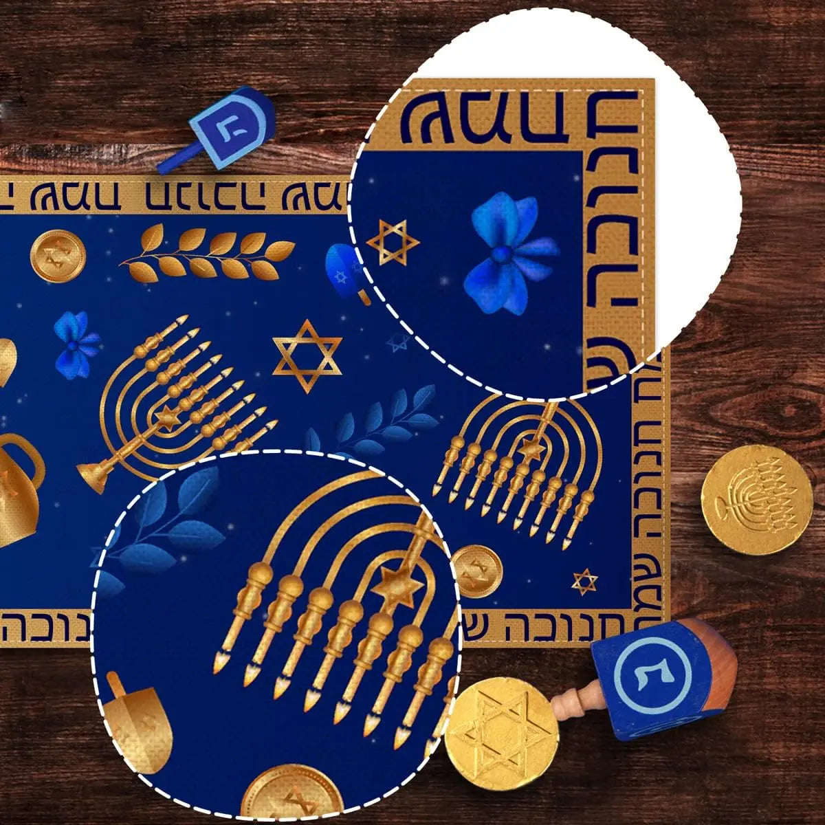 Hanukkah Linen Table Runner Hebrew Jewish Holiday Decor