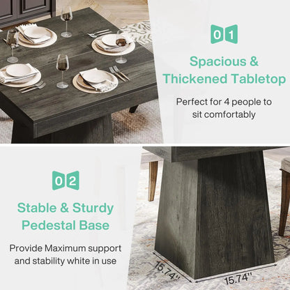 Rustic Farmhouse, Square Dining Table, Pedestal Base, Great For Small Spaces
