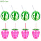 Plastic Fruit Drink Cups With Straw, Strawberry/Pineapple/Watermelon, Set Of 6 Or 8