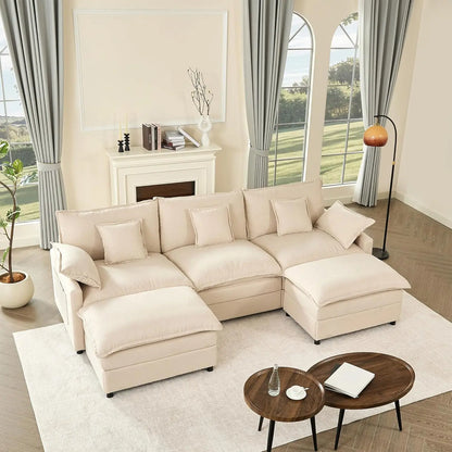 108" U Shaped Couch, Modular Sectional Sofa, 3-Seater Comfy Cloud Couch with Movable Ottoman