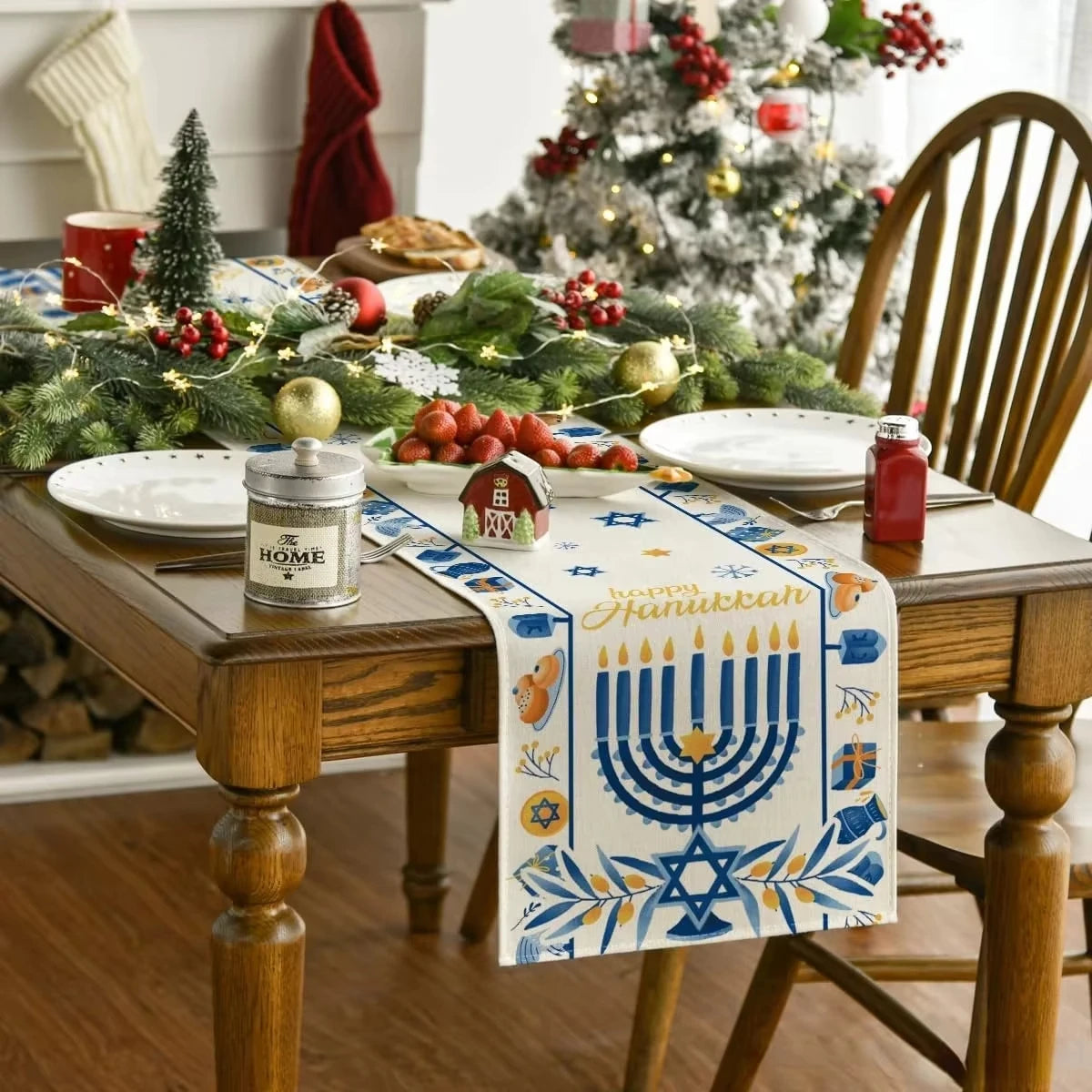 Hanukkah Table Runner with Menorah Design