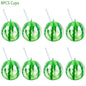 Plastic Fruit Drink Cups With Straw, Strawberry/Pineapple/Watermelon, Set Of 6 Or 8