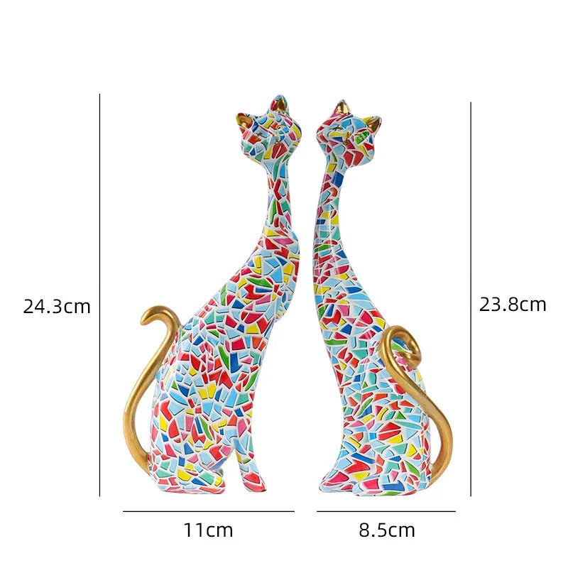 2 Piece Abstract Graffiti Art Cat Scuptures