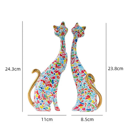 2 Piece Abstract Graffiti Art Cat Scuptures