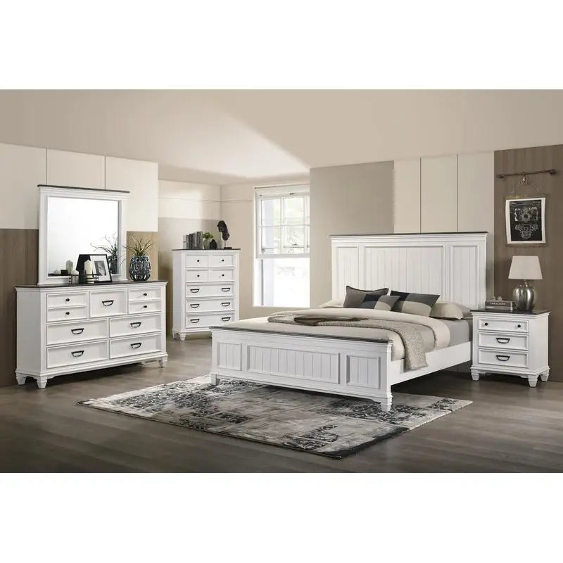 6-Piece Shiplap Panel King Or Queen Bedroom Set Includes Bed, Dresser, Mirror, 2 Nightstands, Chest