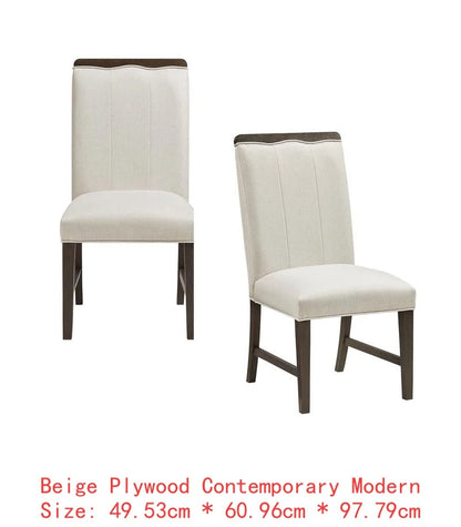 Modern Brown  7-Piece Dining Set with Round Table and 6 Beige Upholstered Side Chairs - Durable Metallic Base, Elegant