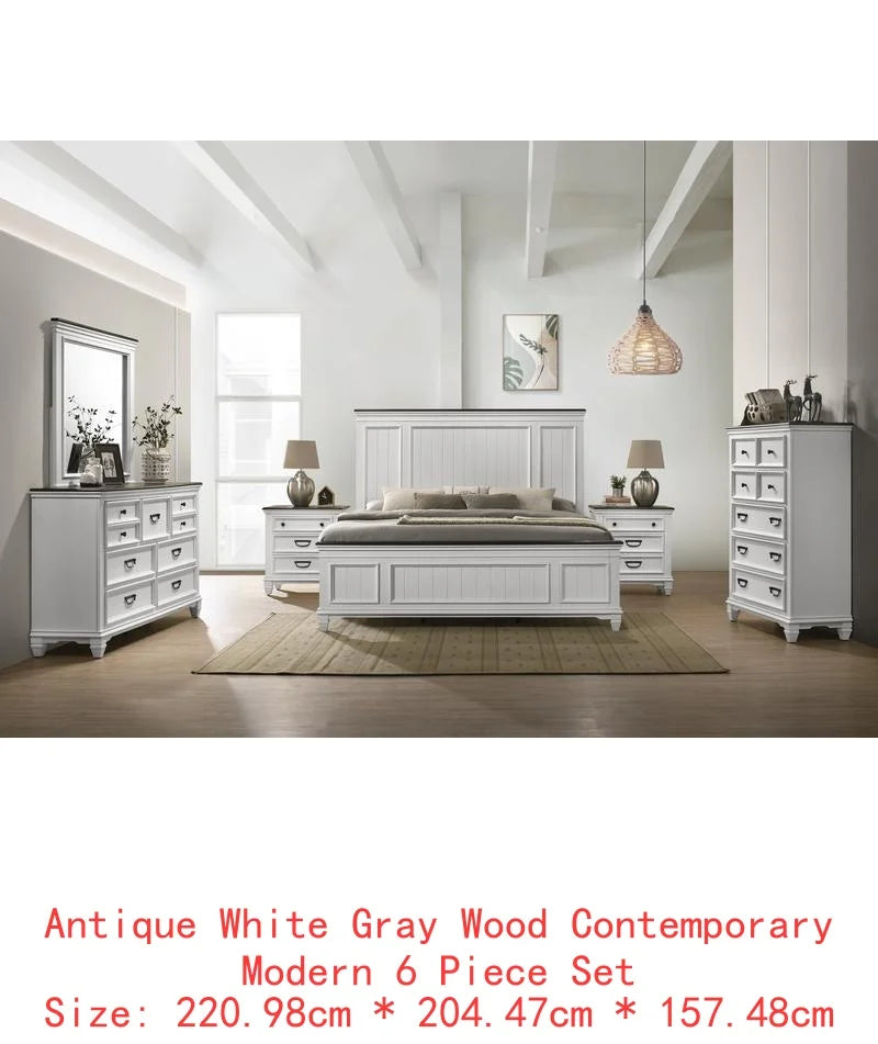 6-Piece Shiplap Panel King Or Queen Bedroom Set Includes Bed, Dresser, Mirror, 2 Nightstands, Chest