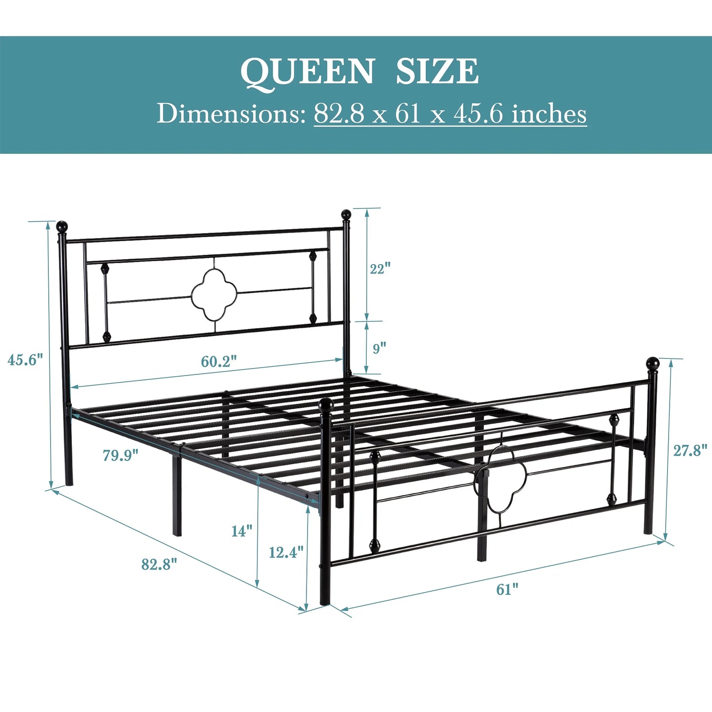 Metal Platform Bed Frame, Vintage Victorian Style, Wrought Iron Headboard and Footboard, Gold/Black/White, Twin/Full/Queen