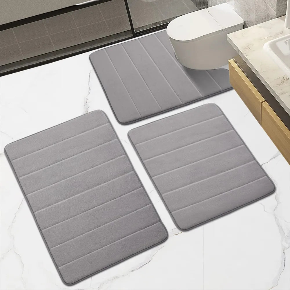 1/2/3 Piece Memory Foam Bathroom Mat Set Non Slip Absorbent Machine Washable