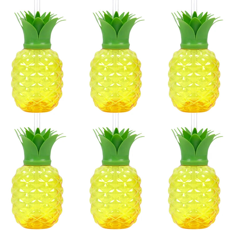 Plastic Fruit Drink Cups With Straw, Strawberry/Pineapple/Watermelon, Set Of 6 Or 8