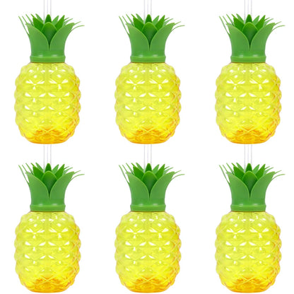 Plastic Fruit Drink Cups With Straw, Strawberry/Pineapple/Watermelon, Set Of 6 Or 8