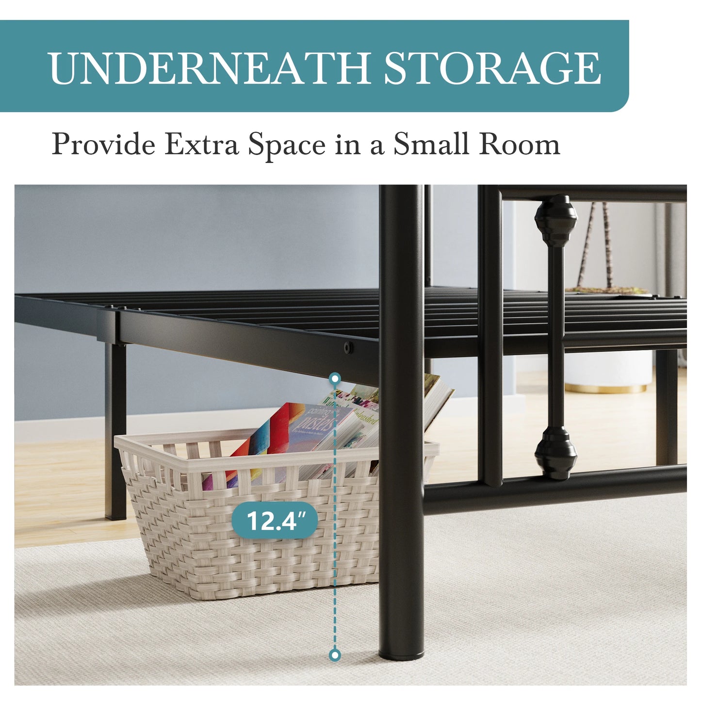 Metal Platform Bed Frame, Vintage Victorian Style, Wrought Iron Headboard and Footboard, Gold/Black/White, Twin/Full/Queen