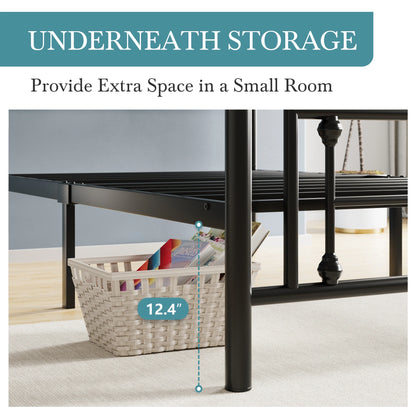 Metal Platform Bed Frame, Vintage Victorian Style, Wrought Iron Headboard and Footboard, Gold/Black/White, Twin/Full/Queen