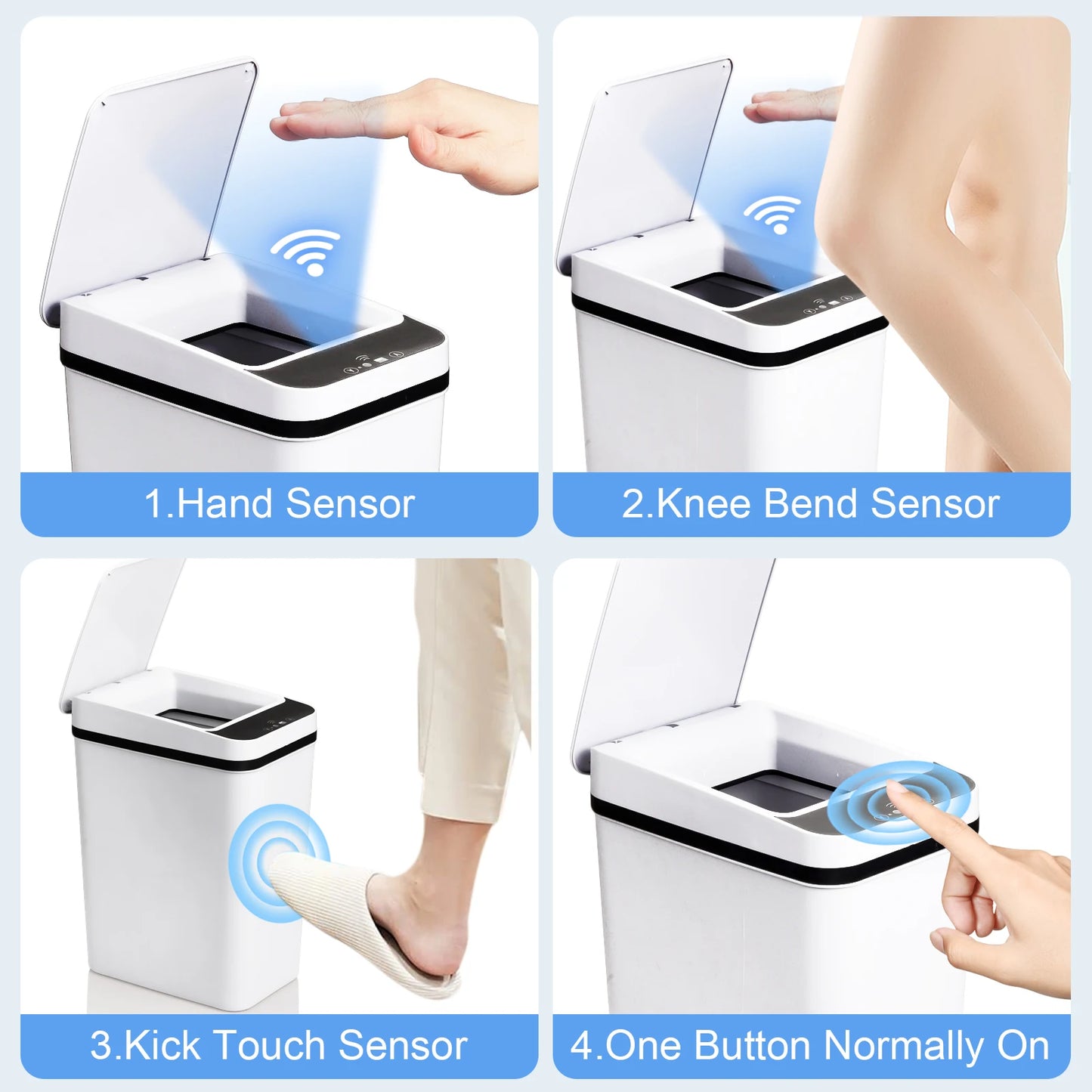 2 Pack 12L White Bathroom Automatic Trash Cans Touchless Motion Sensor Slim with Lid