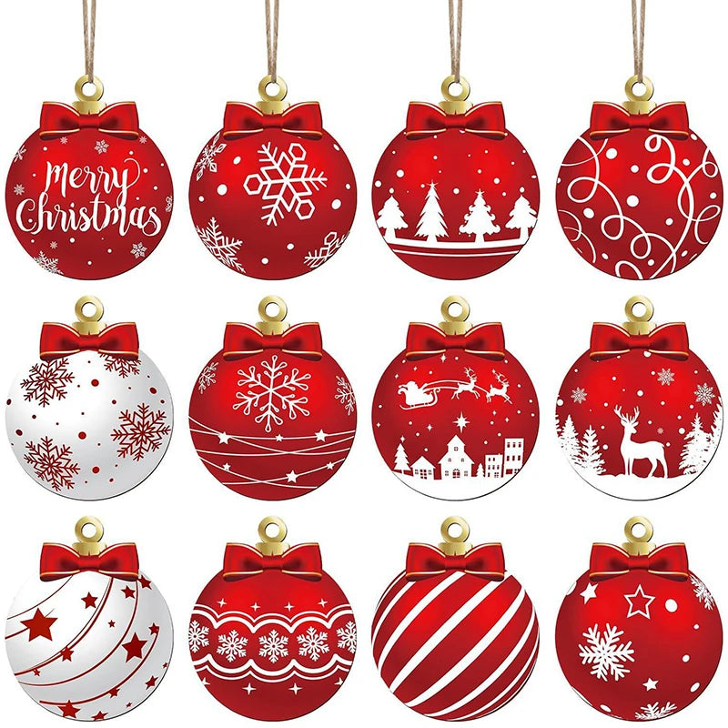 12Pcs Wooden Christmas Ball Ornaments