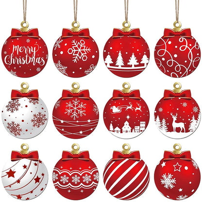 12Pcs Wooden Christmas Ball Ornaments