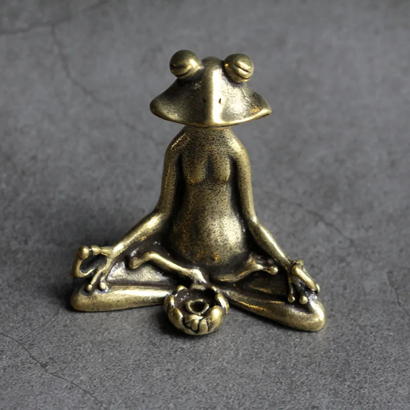 Antique Brass Meditation Zen Frog Statue