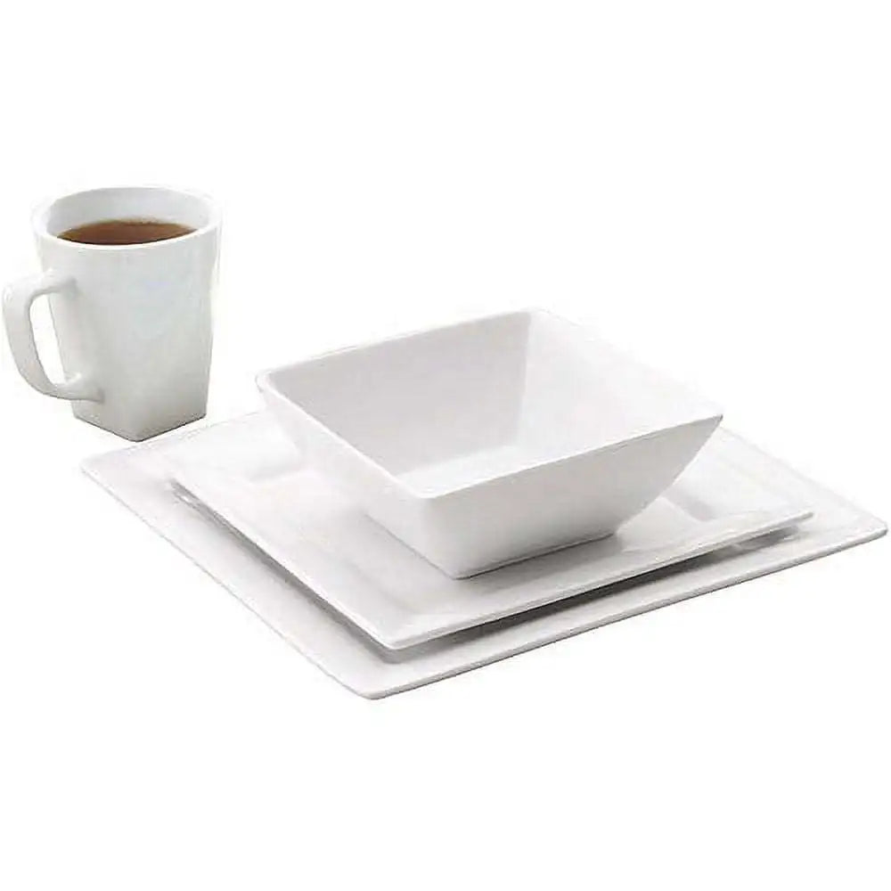 16 Piece Square White Porcelain Dinnerware Set