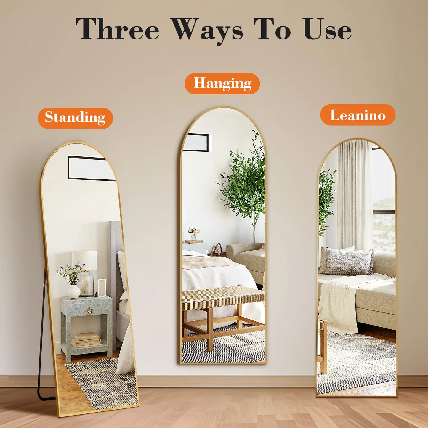 Modern Elegant Archer Or Rectangular Full Length Mirror Free Standing Or Wall Mount