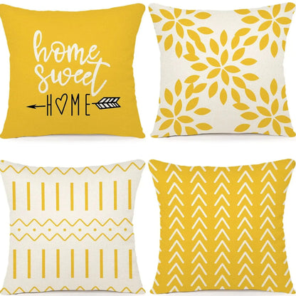 Set of 4 Linen Abstract Pillow Covers