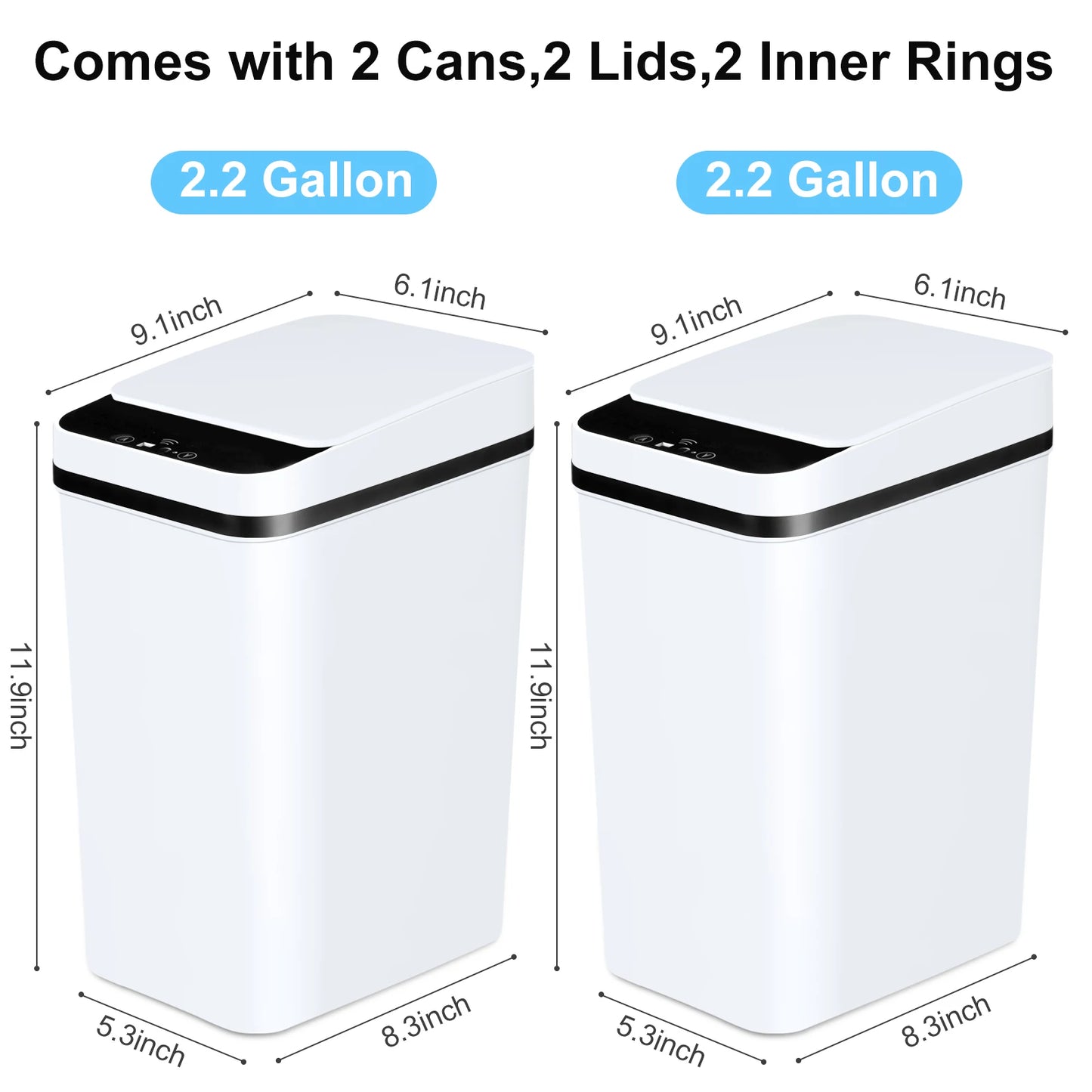 2 Pack 12L White Bathroom Automatic Trash Cans Touchless Motion Sensor Slim with Lid