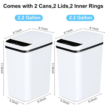 2 Pack 12L White Bathroom Automatic Trash Cans Touchless Motion Sensor Slim with Lid