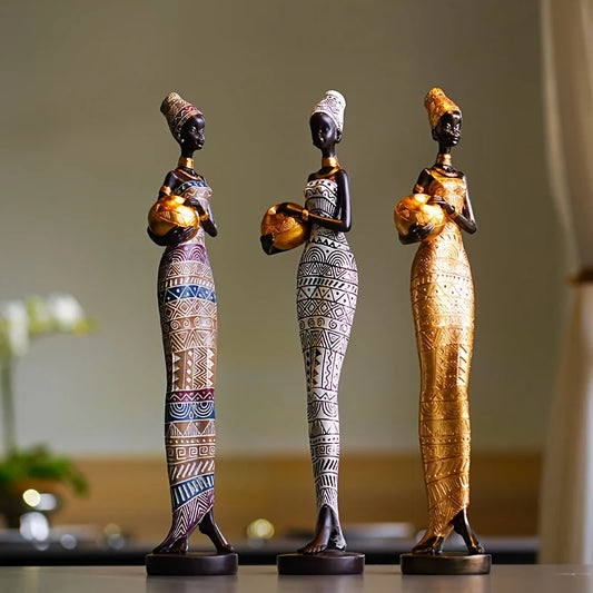 Elegant And Colorful Beautiful African Women With Pottery Pots Statues