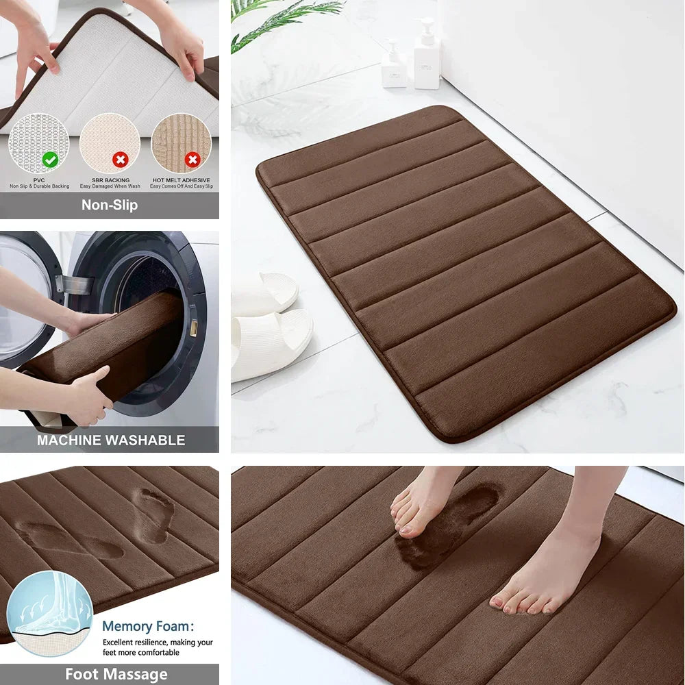 1/2/3 Piece Memory Foam Bathroom Mat Set Non Slip Absorbent Machine Washable