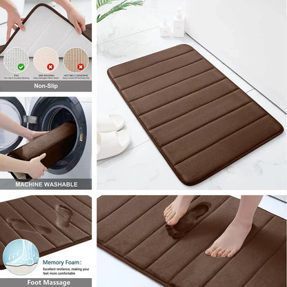 1/2/3 Piece Memory Foam Bathroom Mat Set Non Slip Absorbent Machine Washable