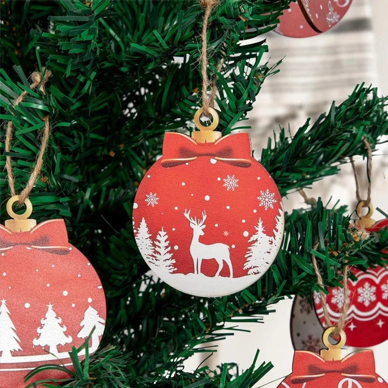 12Pcs Wooden Christmas Ball Ornaments