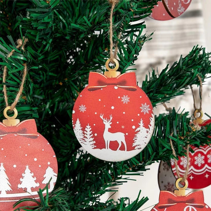 12Pcs Wooden Christmas Ball Ornaments