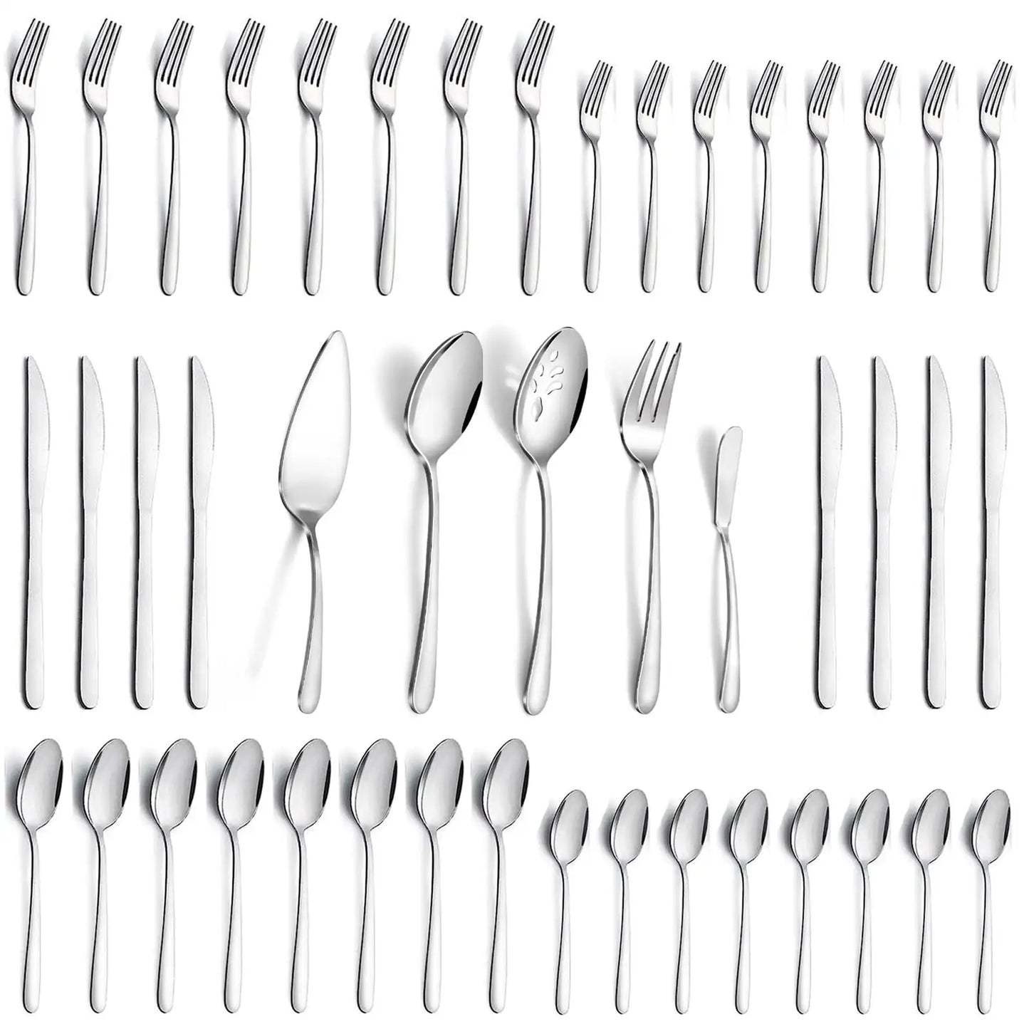 60 Piece Stainless Steel Cutlery Set Service For 12 with 5 Piece Serving Set Dishwasher Safe