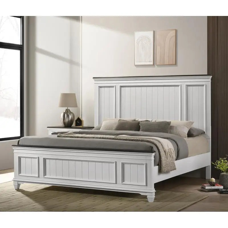 6-Piece Shiplap Panel King Or Queen Bedroom Set Includes Bed, Dresser, Mirror, 2 Nightstands, Chest