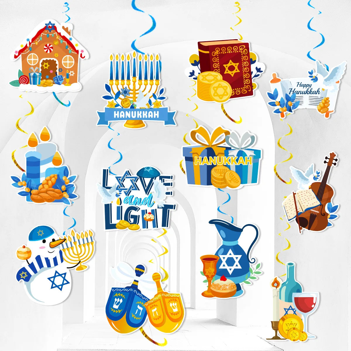 1set Hanukkah Hanging Swirls/Happy Hanukkah Hanging Decorations/ Hanukkah Festival of Lights /Chanukah Party Decor Supplies