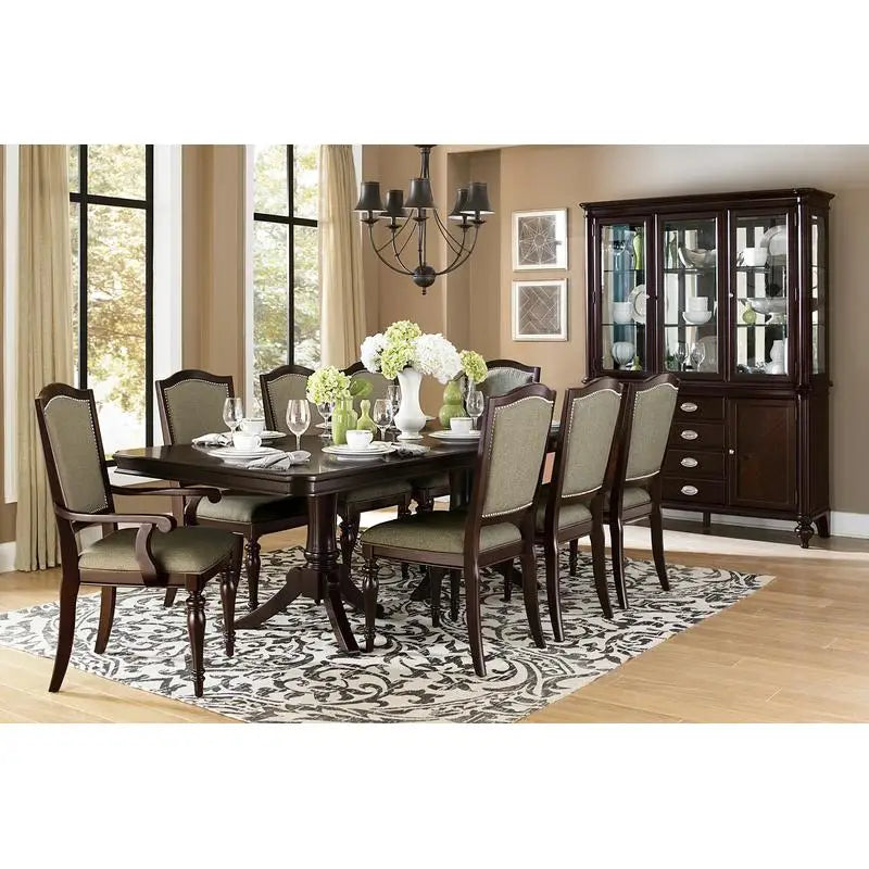 96-inch Dark Cherry Finish Double Pedestal Dining Table with Extension Leaf - Wooden Furniture