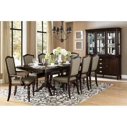 96-inch Dark Cherry Finish Double Pedestal Dining Table with Extension Leaf - Wooden Furniture