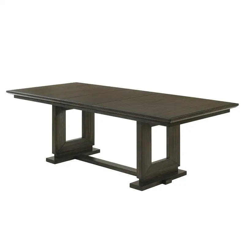 5pc Rectangular Extendable Dining Table with 18" Leaf, Trestle Base, Upholstered Button Tufted Chairs