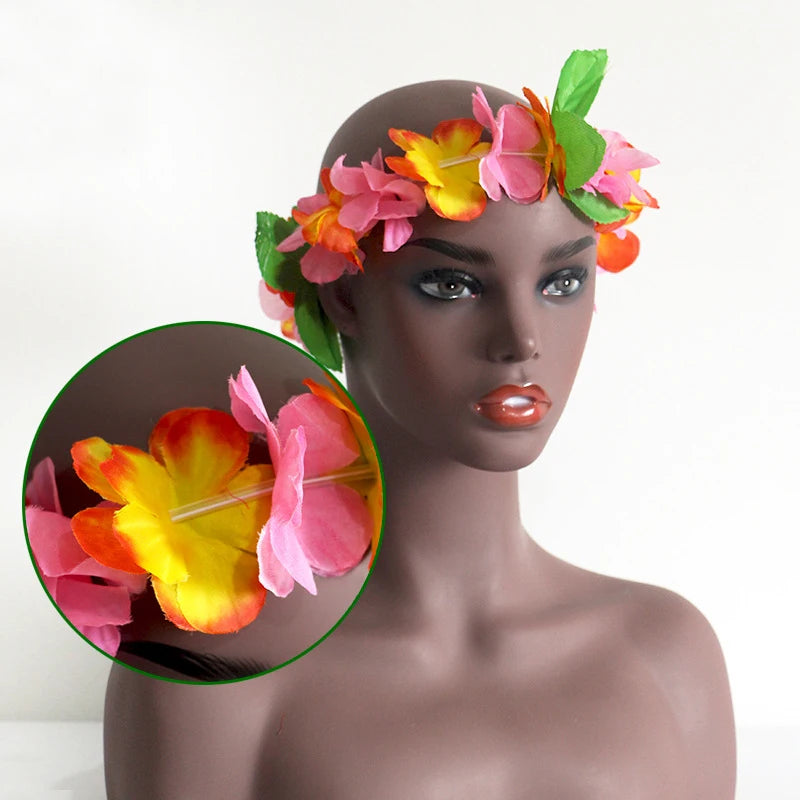 6 Piece Hawaiian Luau Set, Wrist Leis Or Headbands