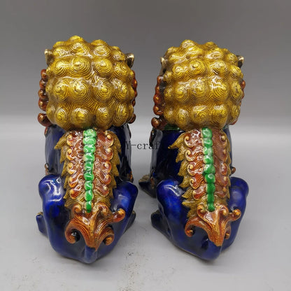 Chinese Antique Guardian Door Dogs, Brass, Feng Shui