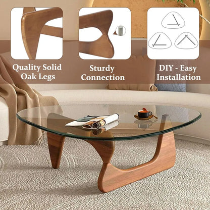 Modern Triangular Glass Top Coffee Table With Abstract Base