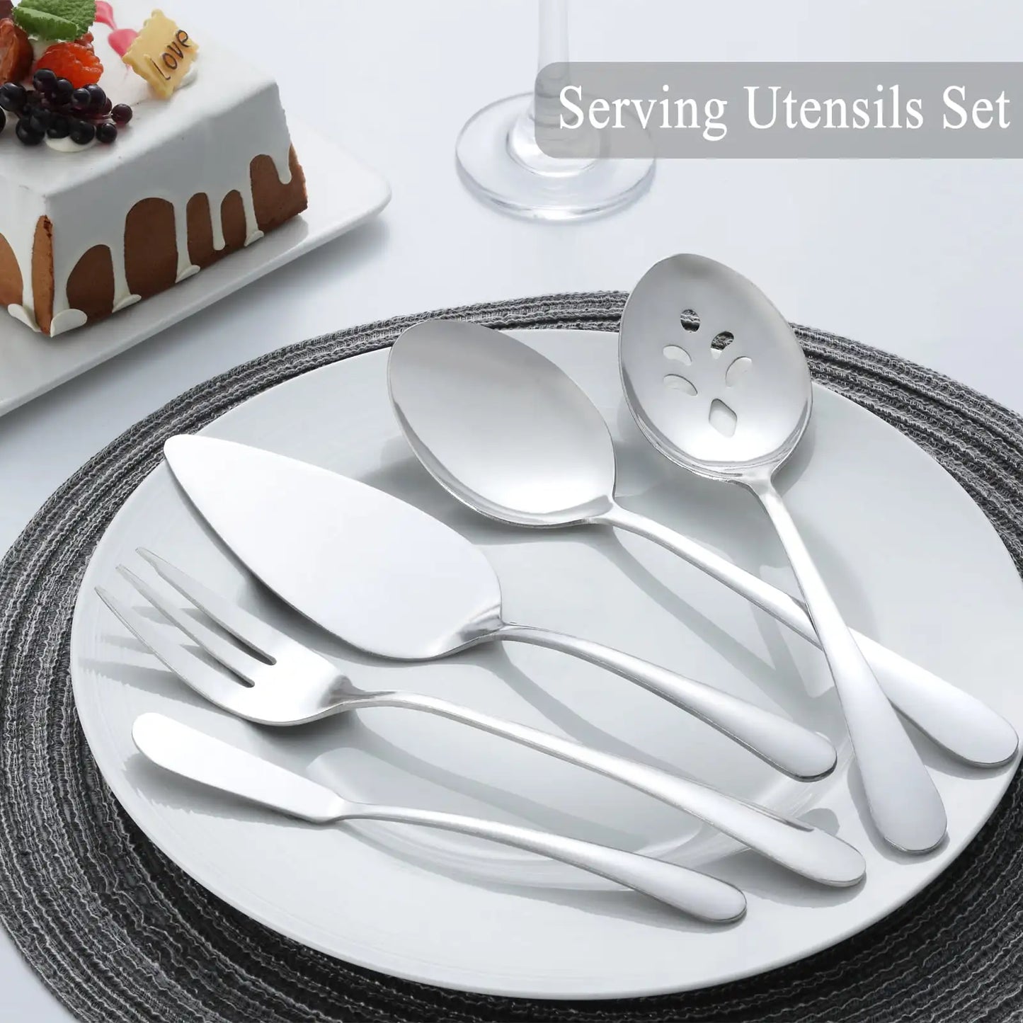 60 Piece Stainless Steel Cutlery Set Service For 12 with 5 Piece Serving Set Dishwasher Safe