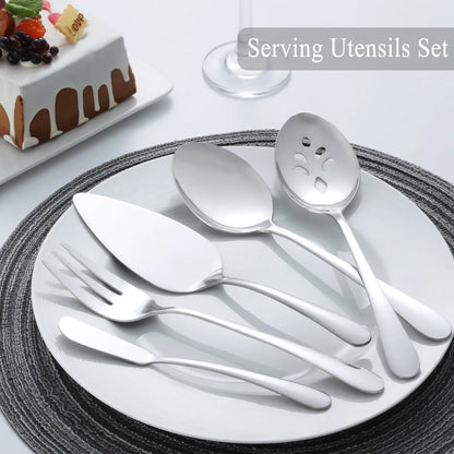 60 Piece Stainless Steel Cutlery Set Service For 12 with 5 Piece Serving Set Dishwasher Safe
