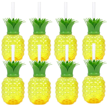 Plastic Fruit Drink Cups With Straw, Strawberry/Pineapple/Watermelon, Set Of 6 Or 8